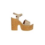 Elöl nyitott, kockasarkú arany platform szandál