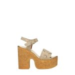 Elöl nyitott, kockasarkú arany platform szandál