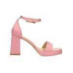 Elöl nyitott, kockasarkú rózsaszínű szatén szandál