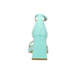 Elöl nyitott, kockasarkú türkiz szatén szandál