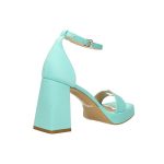 Elöl nyitott, kockasarkú türkiz szatén szandál