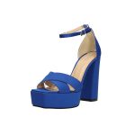 Elöl nyitott, kék szatén platform szandál