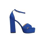 Elöl nyitott, kék szatén platform szandál