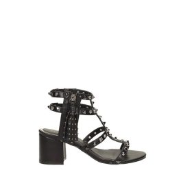   Kockasarkú, gladiátor fazonú, szegecsekkel díszített fekete szandál