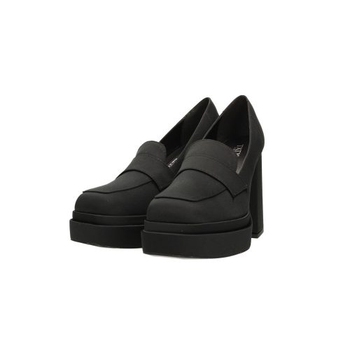 Magassarkú, fekete platform szatén cipő