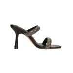 Fekete, strasszokkal díszített magassarkú papucs