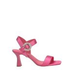 Fuxia elöl nyitott, strasszokkal díszített szatén szandál