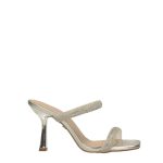 Ezüst elöl nyitott, strasszokkal díszített papucs, valódi bőr talprésszel