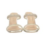 Ezüst elöl nyitott, strasszokkal díszített papucs, valódi bőr talprésszel