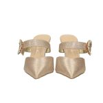 Rosegold elöl zárt, hátul nyitott, elegáns papucs, valódi bőr talprésszel, pántján strasszos csat