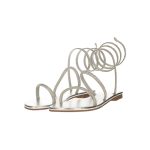 Lapos, ezüst színű ecobőr szandál, bokára feltekerhető strasszos pánttal