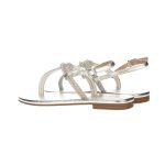 Lapos, ezüst színű, kövekkel díszített lábujjközös ecobőr szandál