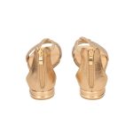 Lapos, rosegold színű ecobőr szandál, fonott strasszos pánttal