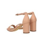 Rózsaszín, elöl nyitott, hátul zárt, bokapántos, kockasarkú szandál