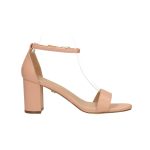 Rózsaszín, elöl nyitott, hátul zárt, bokapántos, kockasarkú szandál