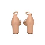 Rózsaszín, elöl nyitott, hátul zárt, bokapántos, kockasarkú szandál