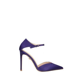   Lila szatén tűsarkú cipő bokapánttal, valódi bőr talprésszel