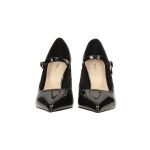 Fekete lakkbőr hatású egypántos Mary Jane magassarkú cipő valódi bőr talprésszel 