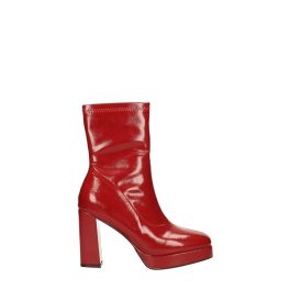   Piros platform lakkbőr bokacsizma belső oldalán cipzárral