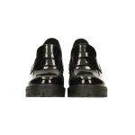 Fekete lakkbőr magassarkú platform cipő, hasáb sarokkal