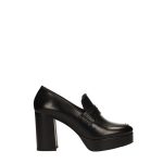 Fekete valódi bőr magassarkú platform cipő, hasáb sarokkal