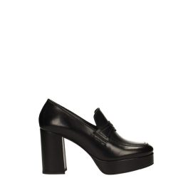   Fekete valódi bőr magassarkú platform cipő, hasáb sarokkal
