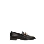 Fekete kockaorrú ecobőr mokaszin arany lánccal, fekete gumitalppal