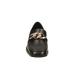 Fekete kockaorrú ecobőr mokaszin arany lánccal, fekete gumitalppal