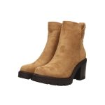 Barna velúr hatású bokacsizma belső oldalán cipzárral, sötétbarna talprésszel