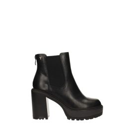   Fekete ecobőr platform bokacsizma, külső és belső oldalán gumírozott, hátul cipzáros