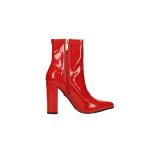 Piros lakkbőr bokacsizma, belső oldalán cipzár