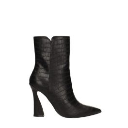   Fekete krokodilbőr mintázatú ecobőr bokacsizma, belső oldalán cipzár