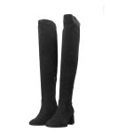 Fekete színű velúrhatású textil csizma,  belső részén cipzárral