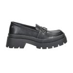 Fekete ecobőr mokaszin,  fém dísszel