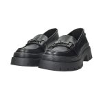 Fekete ecobőr mokaszin,  fém dísszel