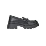 Fekete ecobőr mokaszin,  fém dísszel