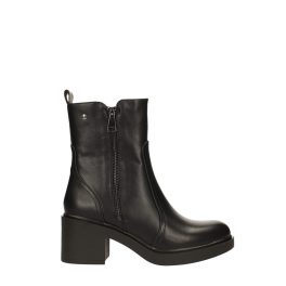   Fekete színű ecobőr bokacsizma, belső részén cipzárral, külső részén cipzár díszítéssel